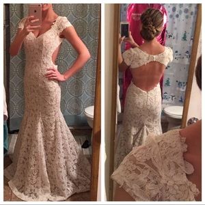 La Femme White Open Back Prom Dress